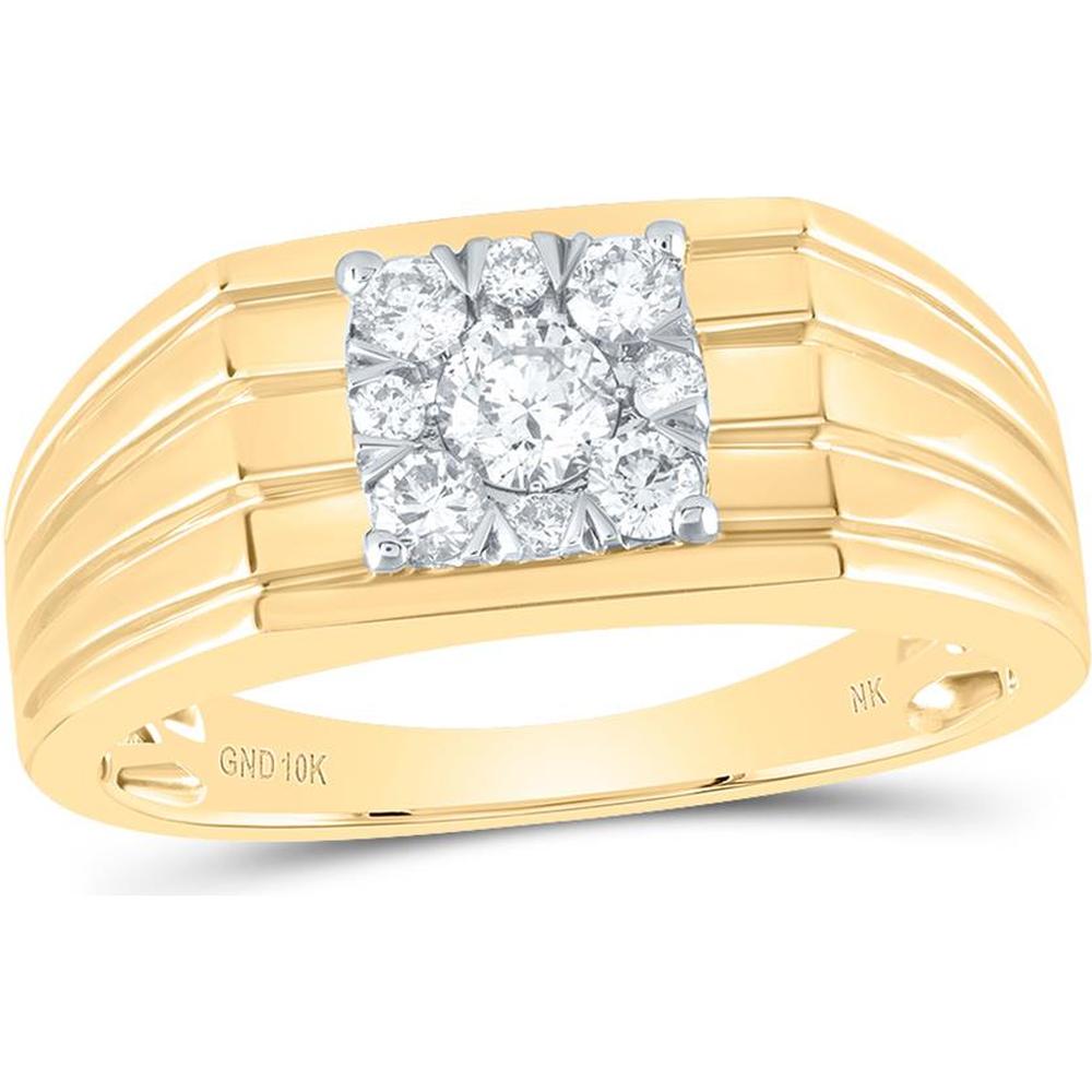 10K Yellow Gold Round Diamond Solitaire Band Ring - 1/2 Carat Total Diamond Weight