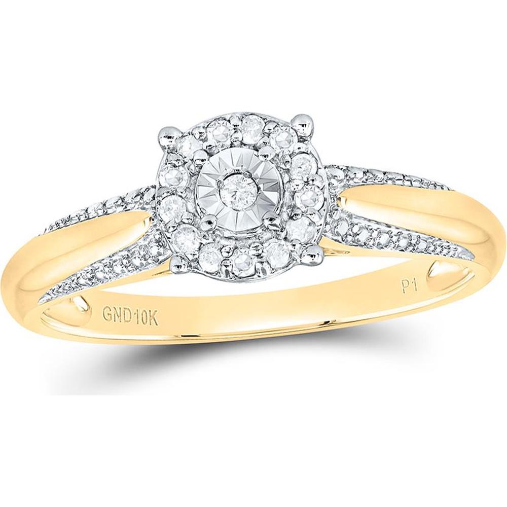 10K Yellow Gold Round Diamond Solitaire Engagement Ring with Pave-Set Accent Diamonds - 1/10 Carat Total Diamond Weight