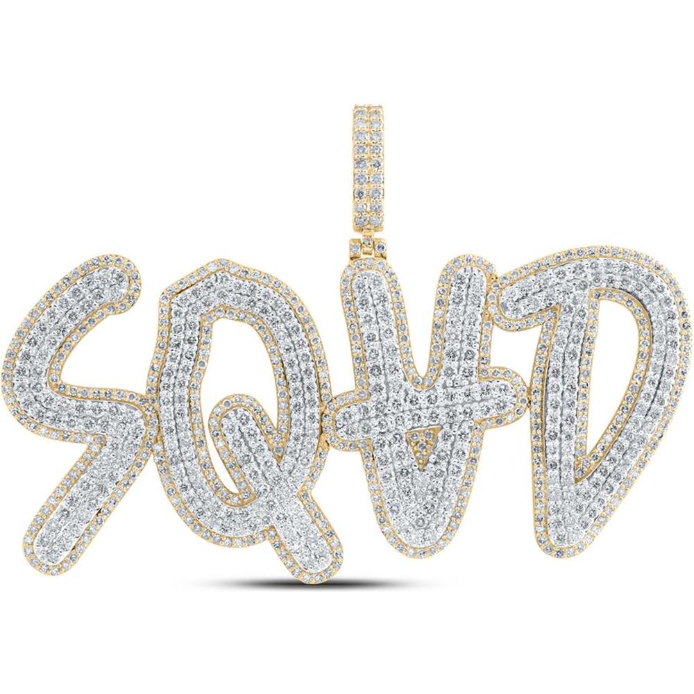 10K Yellow Gold Round Diamond Squad Phrase Charm Pendant - 8.94 Carat Total Diamond Weight