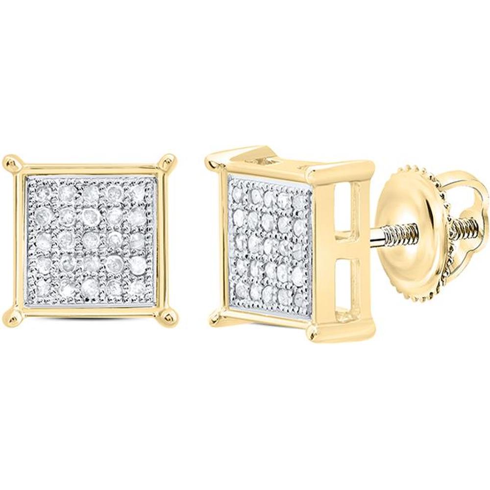 10K Yellow Gold Round Diamond Square Cluster Earrings - 1/6 Carat Total Diamond Weight