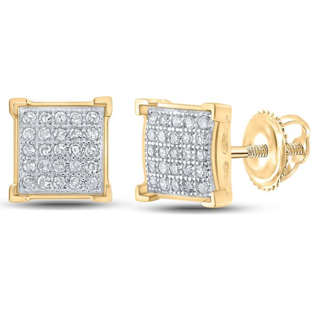 10K Yellow Gold Round Diamond Square Cluster Earrings - 1/6 Carat Total Diamond Weight