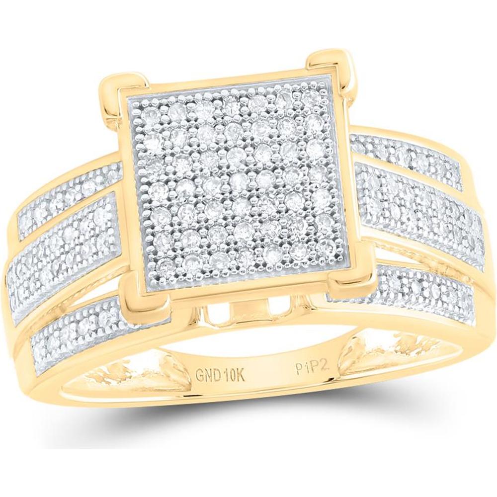 10K Yellow Gold Round Diamond Square Cluster Ring - 1/3 Carat Total Diamond Weight