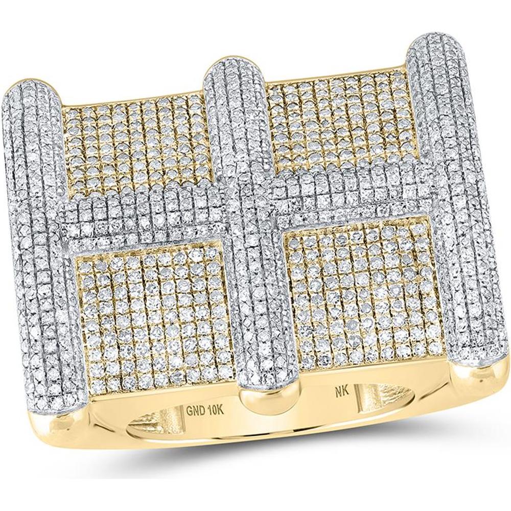 10K Yellow Gold Round Diamond Square Cluster Ring - 3.11 Carat Total Diamond Weight