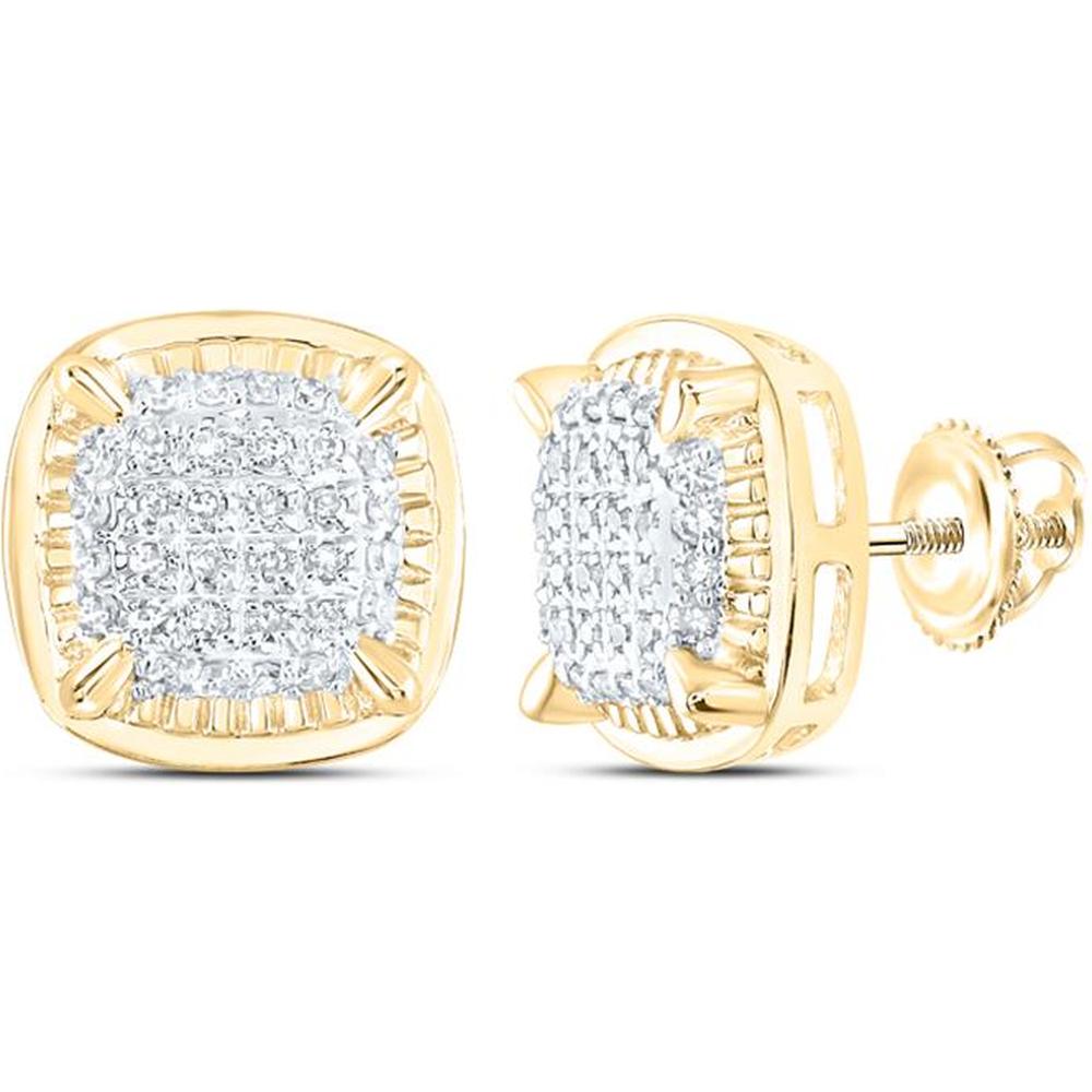 10K Yellow Gold Round Diamond Square Earrings - 0.21 Carat Total Diamond Weight
