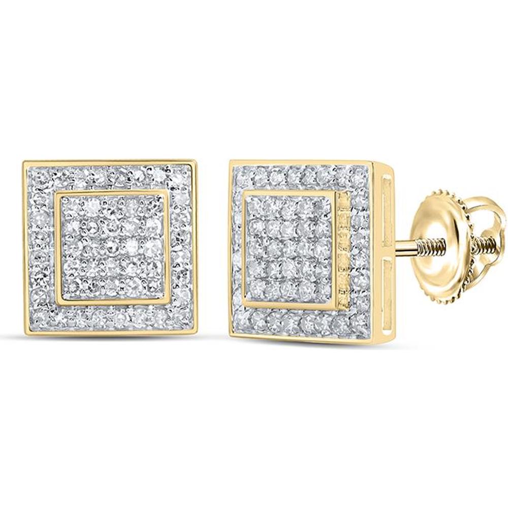 10K Yellow Gold Round Diamond Square Earrings - 0.43 Carat Total Diamond Weight