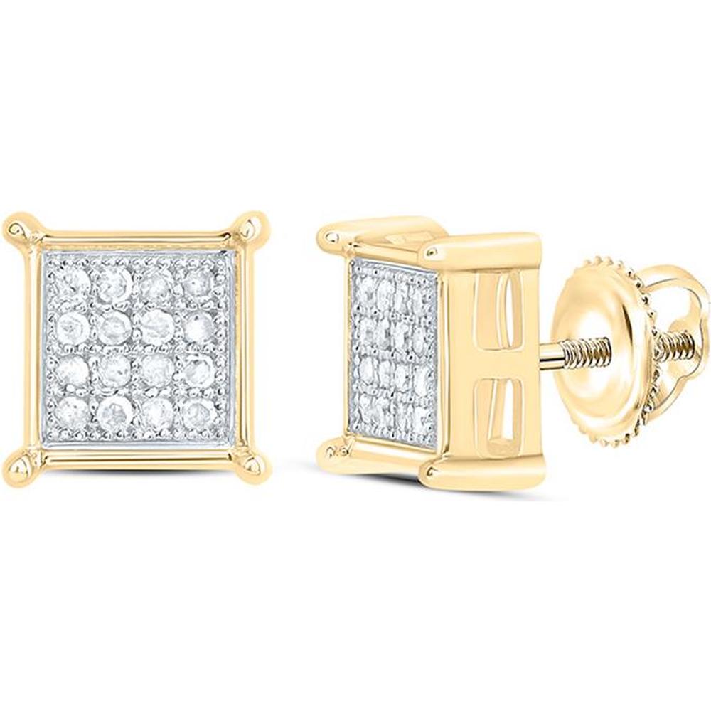 10K Yellow Gold Round Diamond Square Earrings - 1/10 Carat Total Diamond Weight