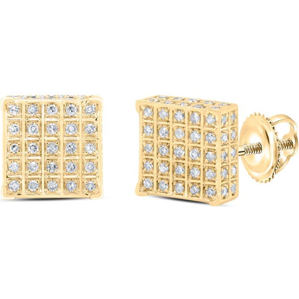 10K Yellow Gold Round Diamond Square Earrings - 1/3 Carat Total Diamond Weight