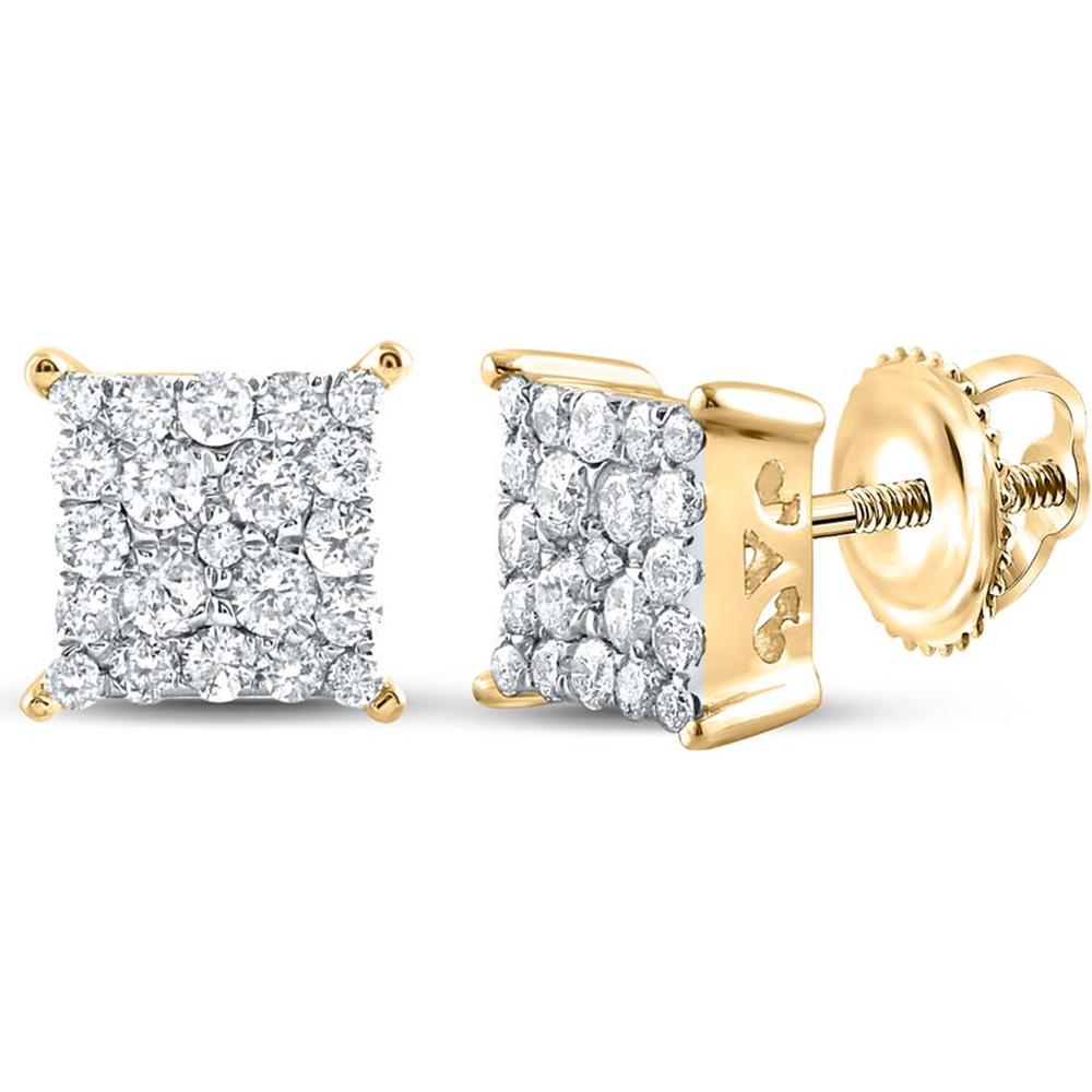 10K Yellow Gold Round Diamond Square Earrings - 1/4 Carat Total Diamond Weight