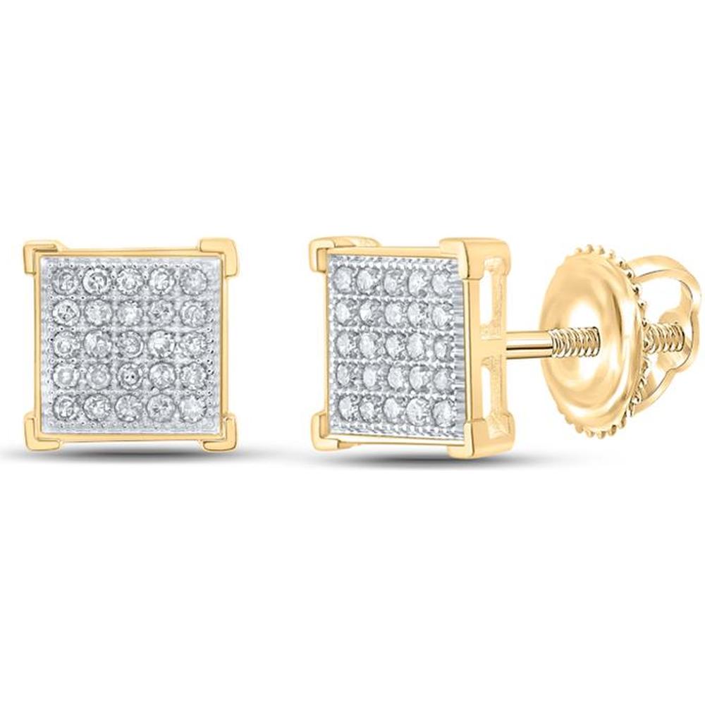10K Yellow Gold Round Diamond Square Earrings - 1/6 Carat Total Diamond Weight