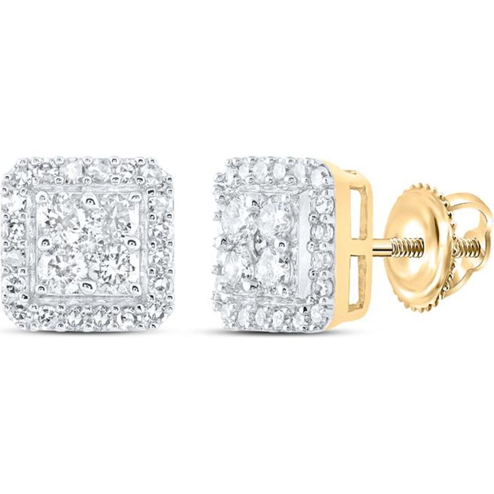 10K Yellow Gold Round Diamond Square Earrings - 5/8 Carat Total Diamond Weight