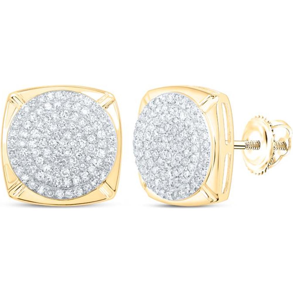 10K Yellow Gold Round Diamond Square Earrings - 7/8 Carat Total Diamond Weight