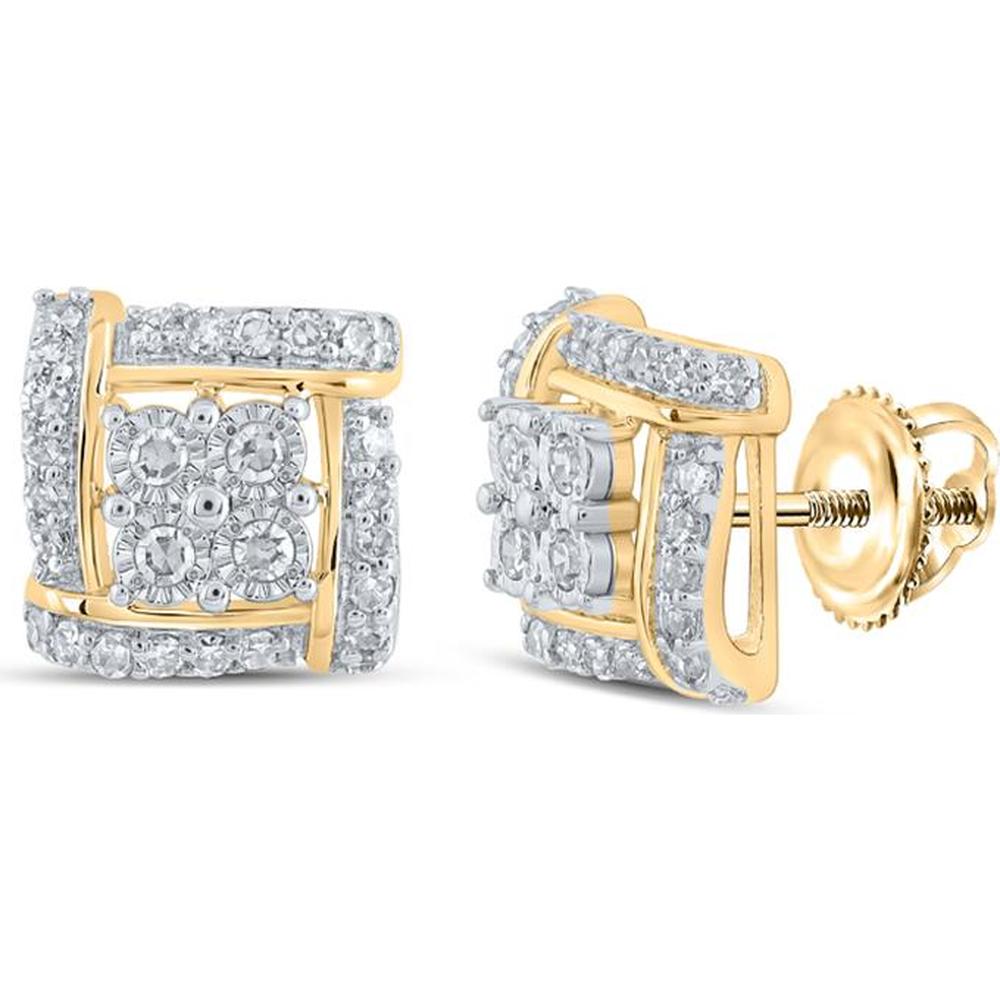 10K Yellow Gold Round Diamond Square Earrings with 1/4 Carat Total Diamond Weight