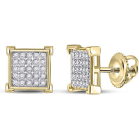 10K Yellow Gold Round Diamond Square Earrings with Pave-Set Round Diamonds - 1/6 Carat Total Diamond Weight