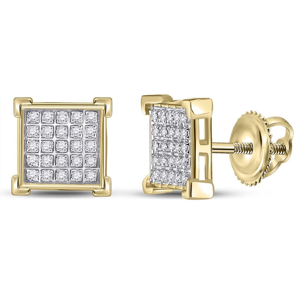 10K Yellow Gold Round Diamond Square Earrings with Pave-Set Round Diamonds - 1/6 Carat Total Diamond Weight