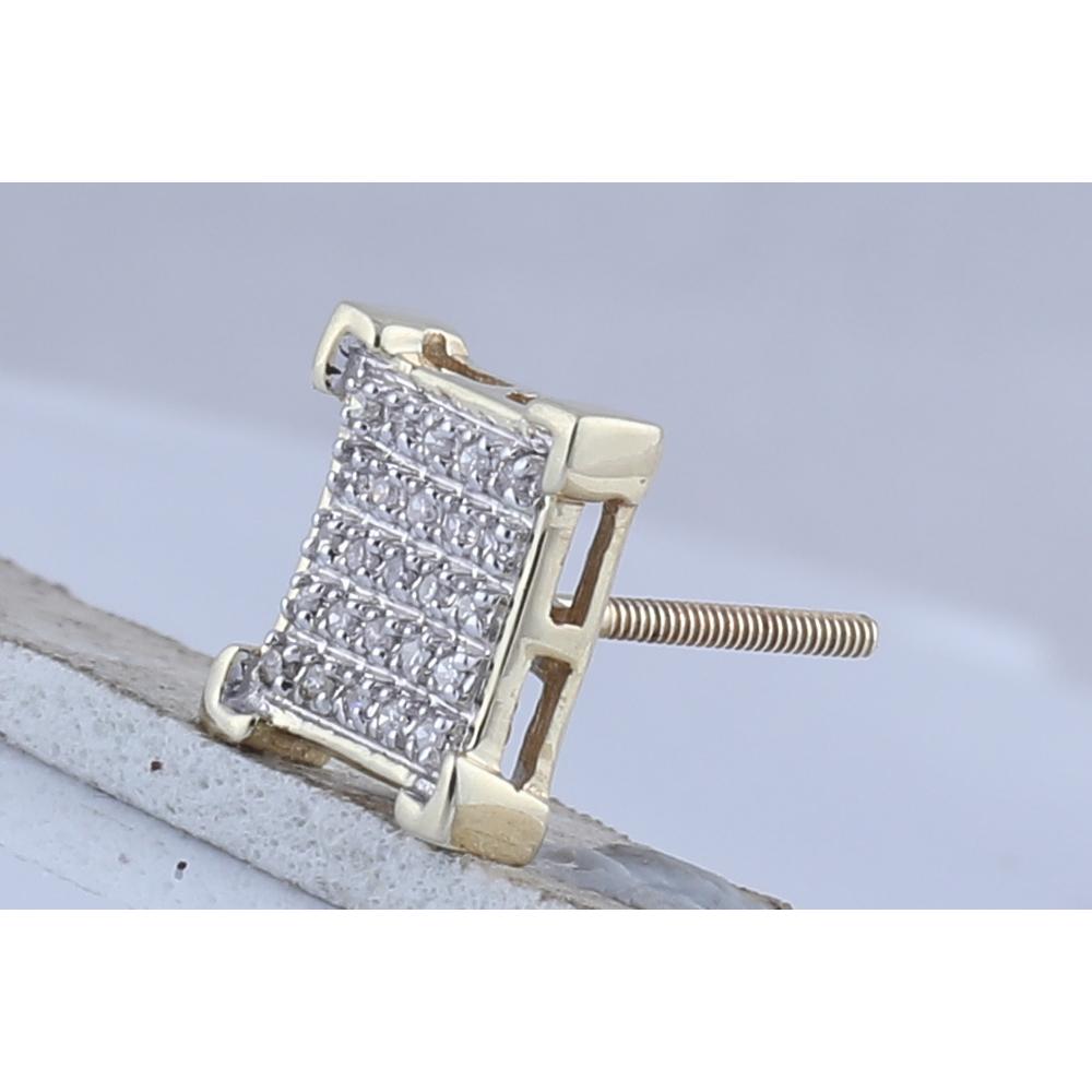 10K Yellow Gold Round Diamond Square Earrings with Pave-Set Round Diamonds - 1/6 Carat Total Diamond Weight