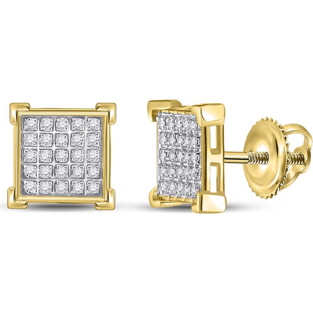 10K Yellow Gold Round Diamond Square Earrings with Pave-Set Round Diamonds - 1/6 Carat Total Diamond Weight