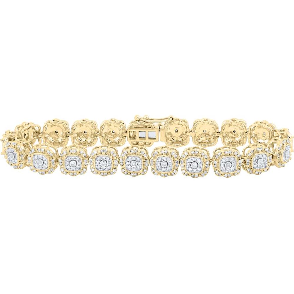 10K Yellow Gold Round Diamond Square Link Bracelet - 2.41 Carat Total Diamond Weight