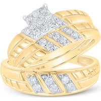 10K Yellow Gold Round Diamond Square Matching Wedding Ring Set - 1/2 Carat Total Diamond Weight
