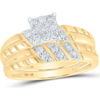 10K Yellow Gold Round Diamond Square Matching Wedding Ring Set - 1/2 Carat Total Diamond Weight