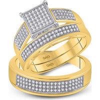 10K Yellow Gold Round Diamond Square Matching Wedding Ring Set - 5/8 Carat Total Diamond Weight