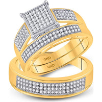 10K Yellow Gold Round Diamond Square Matching Wedding Ring Set - 5/8 Carat Total Diamond Weight