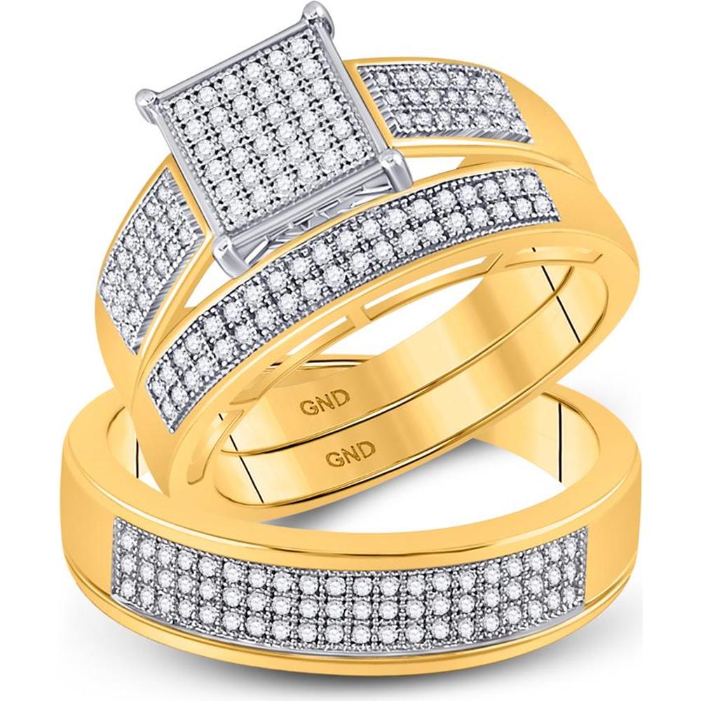 10K Yellow Gold Round Diamond Square Matching Wedding Ring Set - 5/8 Carat Total Diamond Weight