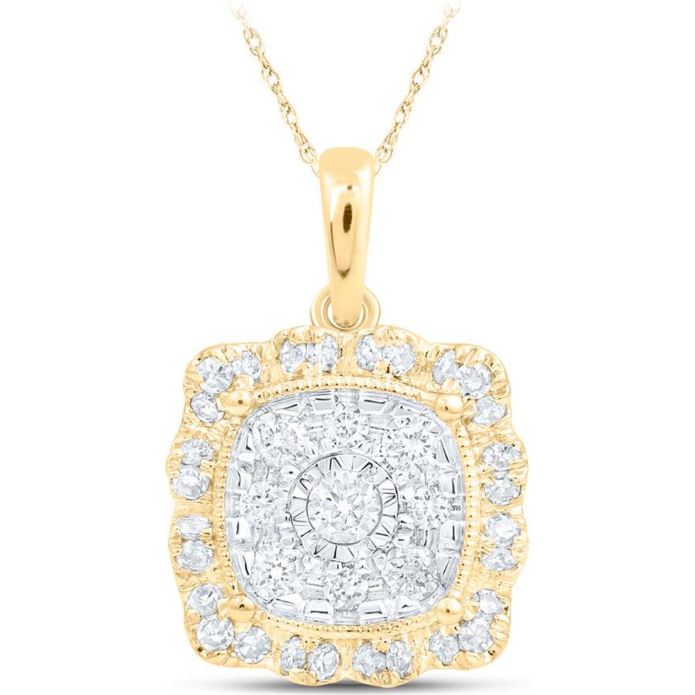 10K Yellow Gold Round Diamond Square Pendant with Halo - 1/3 Carat Total Diamond Weight