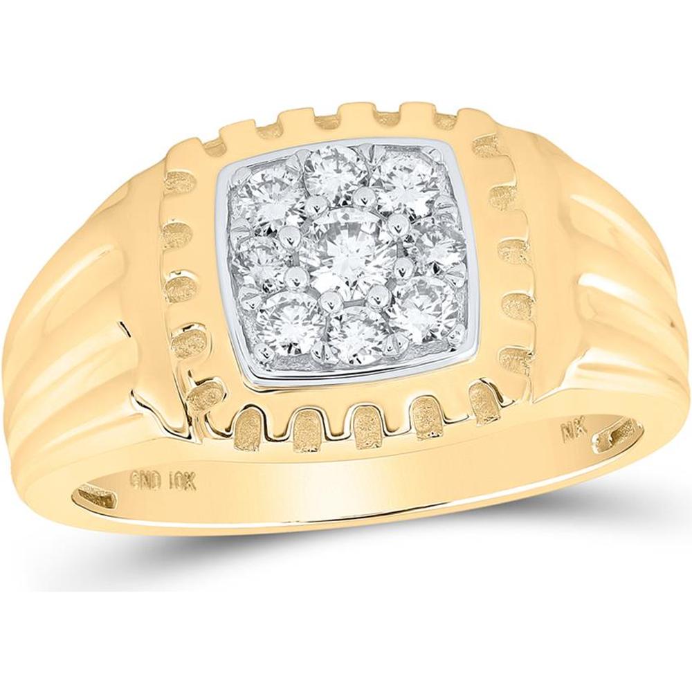 10K Yellow Gold Round Diamond Square Ring - 1/2 Carat Total Diamond Weight