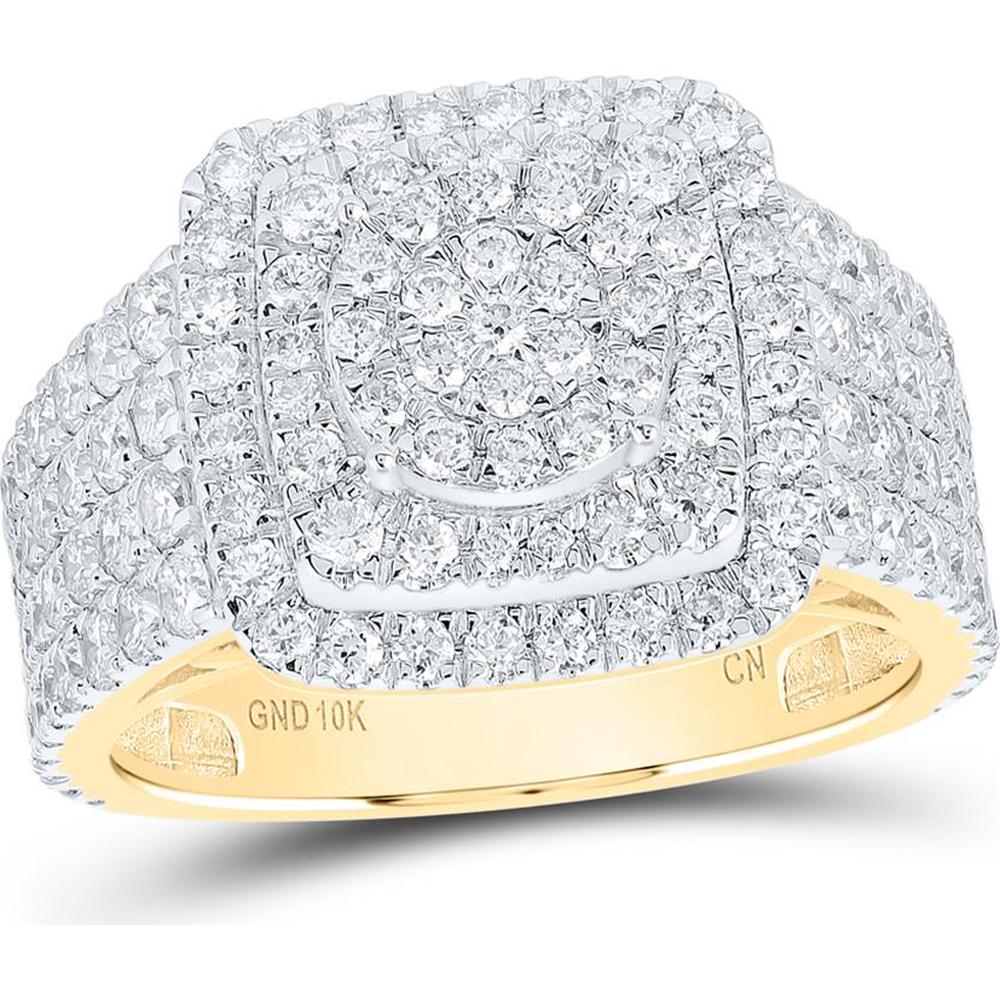 10K Yellow Gold Round Diamond Square Ring - 2.45 Carat Total Diamond Weight