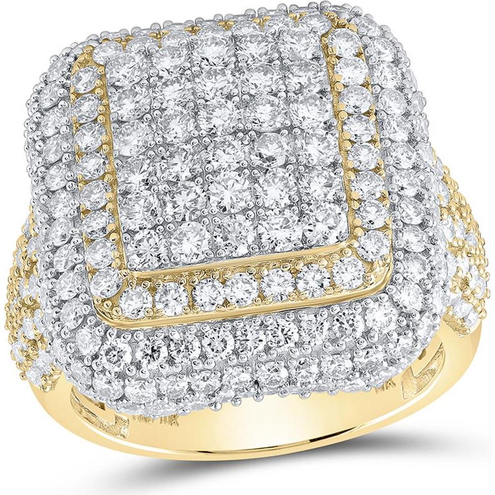 10K Yellow Gold Round Diamond Square Ring - 4.93 Carat Total Diamond Weight