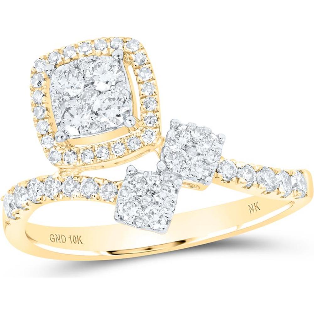 10K Yellow Gold Round Diamond Square Ring with 5/8 Carat Total Diamond Weight