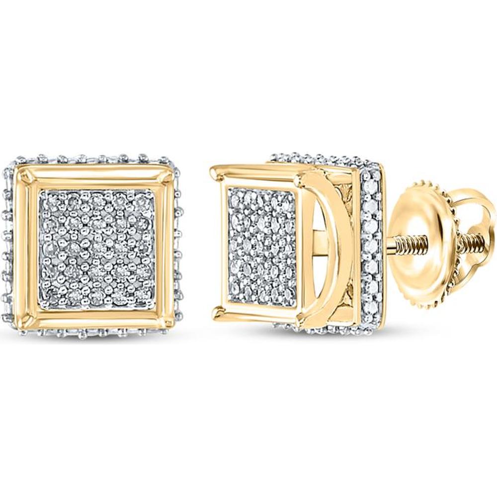 10K Yellow Gold Round Diamond Square Stud Earrings - 0.15 Carat Total Diamond Weight