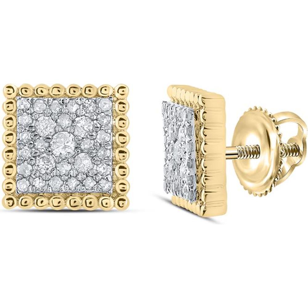 10K Yellow Gold Round Diamond Square Stud Earrings - 0.25 Carat Total Diamond Weight