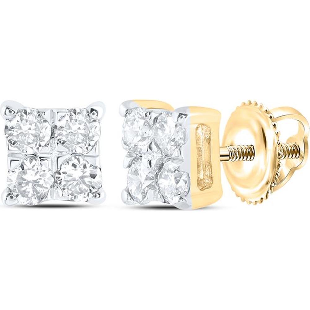 10K Yellow Gold Round Diamond Square Stud Earrings - 1/6 Carat Total Diamond Weight