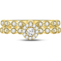 10K Yellow Gold Round Diamond Stackable Bridal Wedding Ring Set - 1/3 Carat Total Diamond Weight