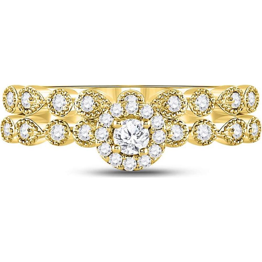 10K Yellow Gold Round Diamond Stackable Bridal Wedding Ring Set - 1/3 Carat Total Diamond Weight