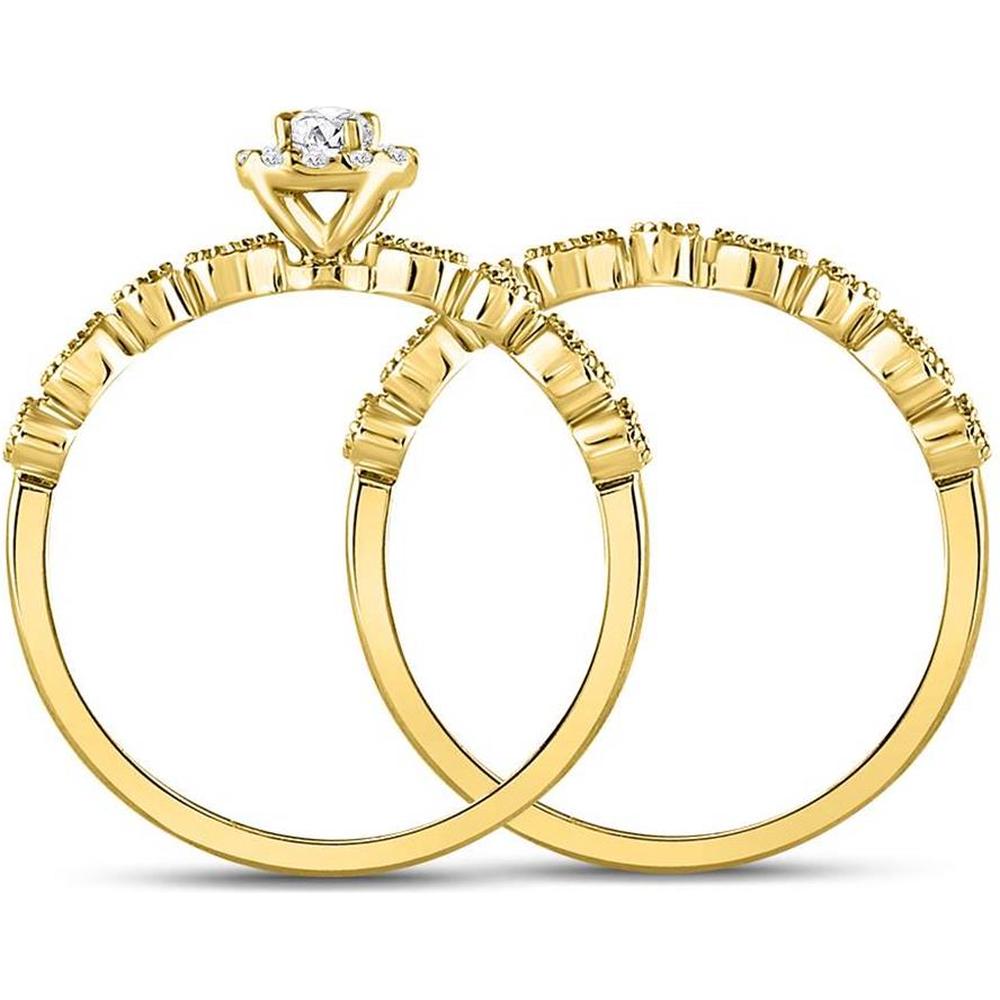 10K Yellow Gold Round Diamond Stackable Bridal Wedding Ring Set - 1/3 Carat Total Diamond Weight