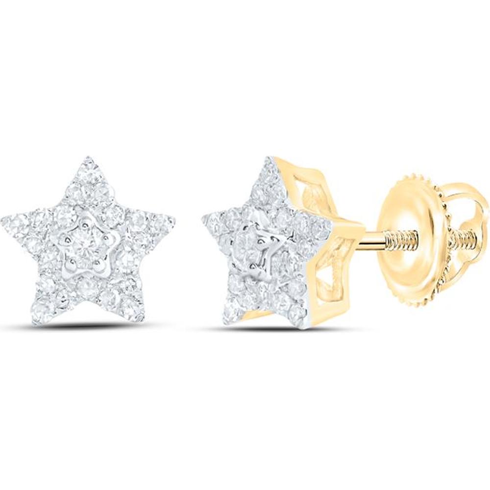 10K Yellow Gold Round Diamond Star Earrings - 1/5 Carat Total Diamond Weight