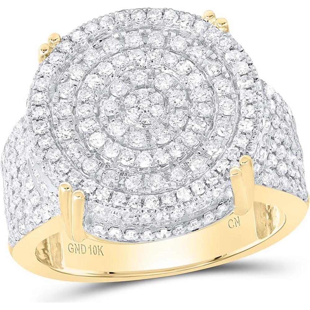 10K Yellow Gold Round Diamond Statement Cluster Ring with 1.93 Carat Total Diamond Weight