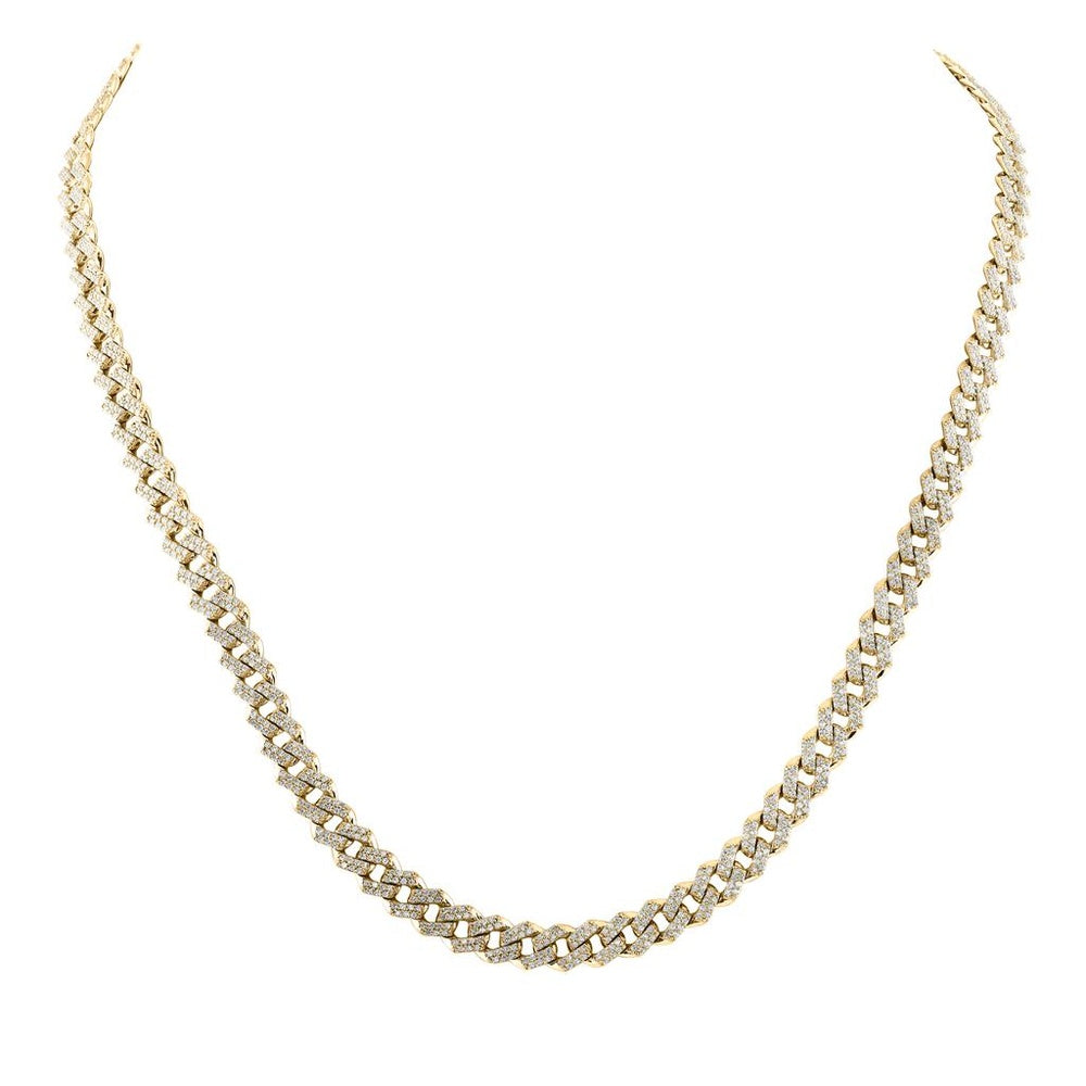 10K Yellow Gold Round Diamond Straight Cuban Link Chain Necklace - 5 Carat Total Diamond Weight