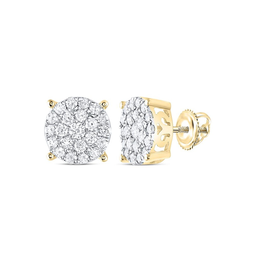 10K Yellow Gold Round Diamond Stud Earrings - 1 1/2 Carat Total Diamond Weight