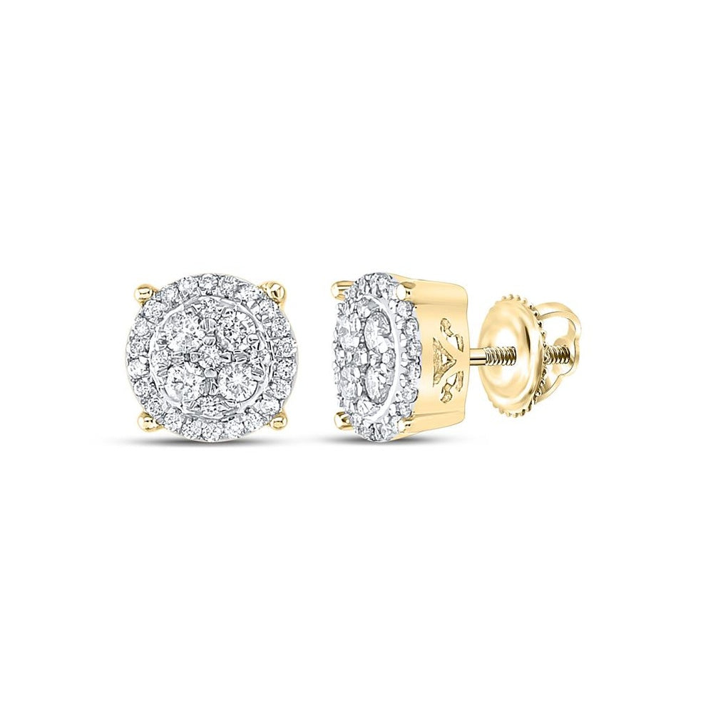10K Yellow Gold Round Diamond Stud Earrings - 1/2 Carat Total Diamond Weight