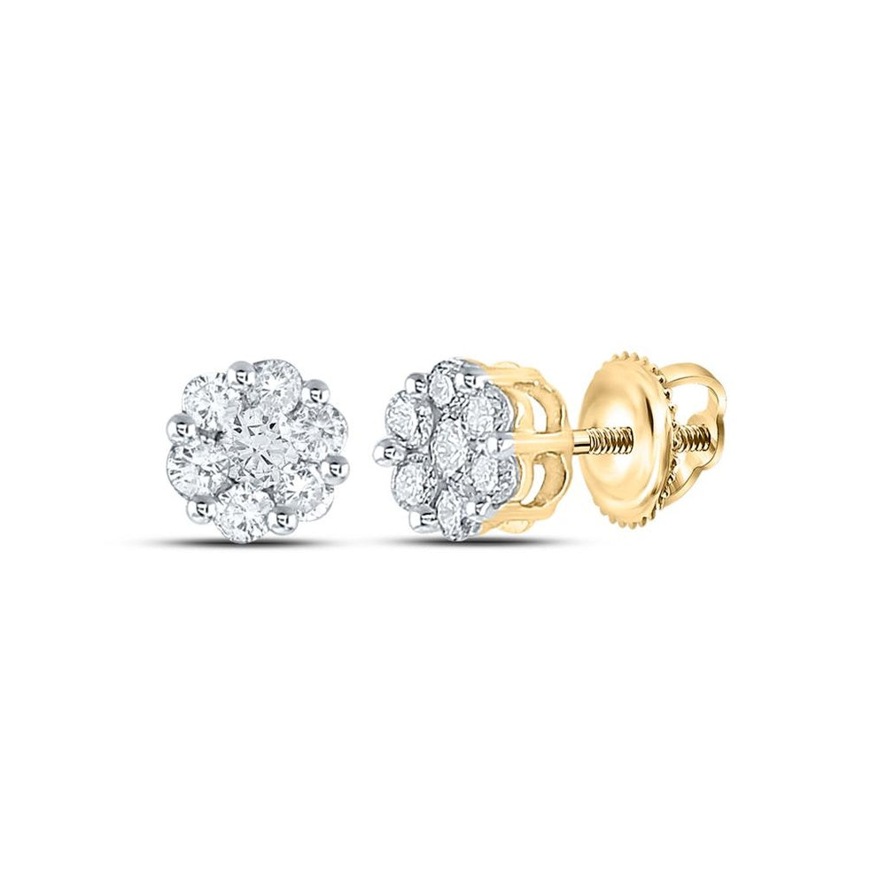 10K Yellow Gold Round Diamond Stud Earrings - 1/2 Carat Total Diamond Weight