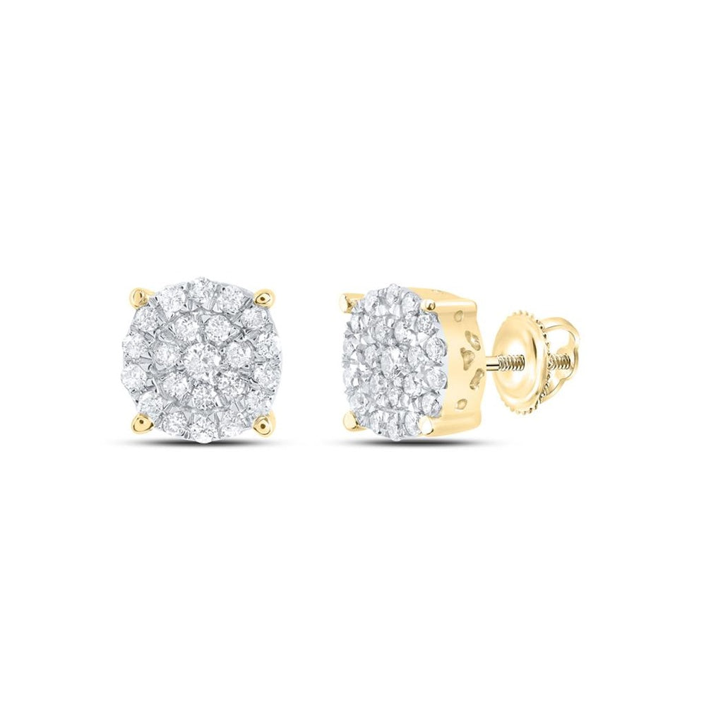 10K Yellow Gold Round Diamond Stud Earrings - 1/2 Carat Total Diamond Weight