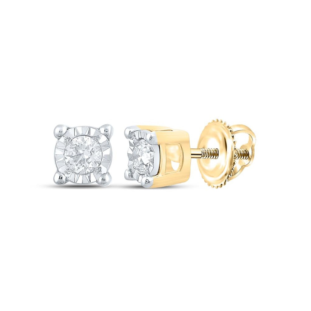 10K Yellow Gold Round Diamond Stud Earrings - 1/5 Carat Total Diamond Weight