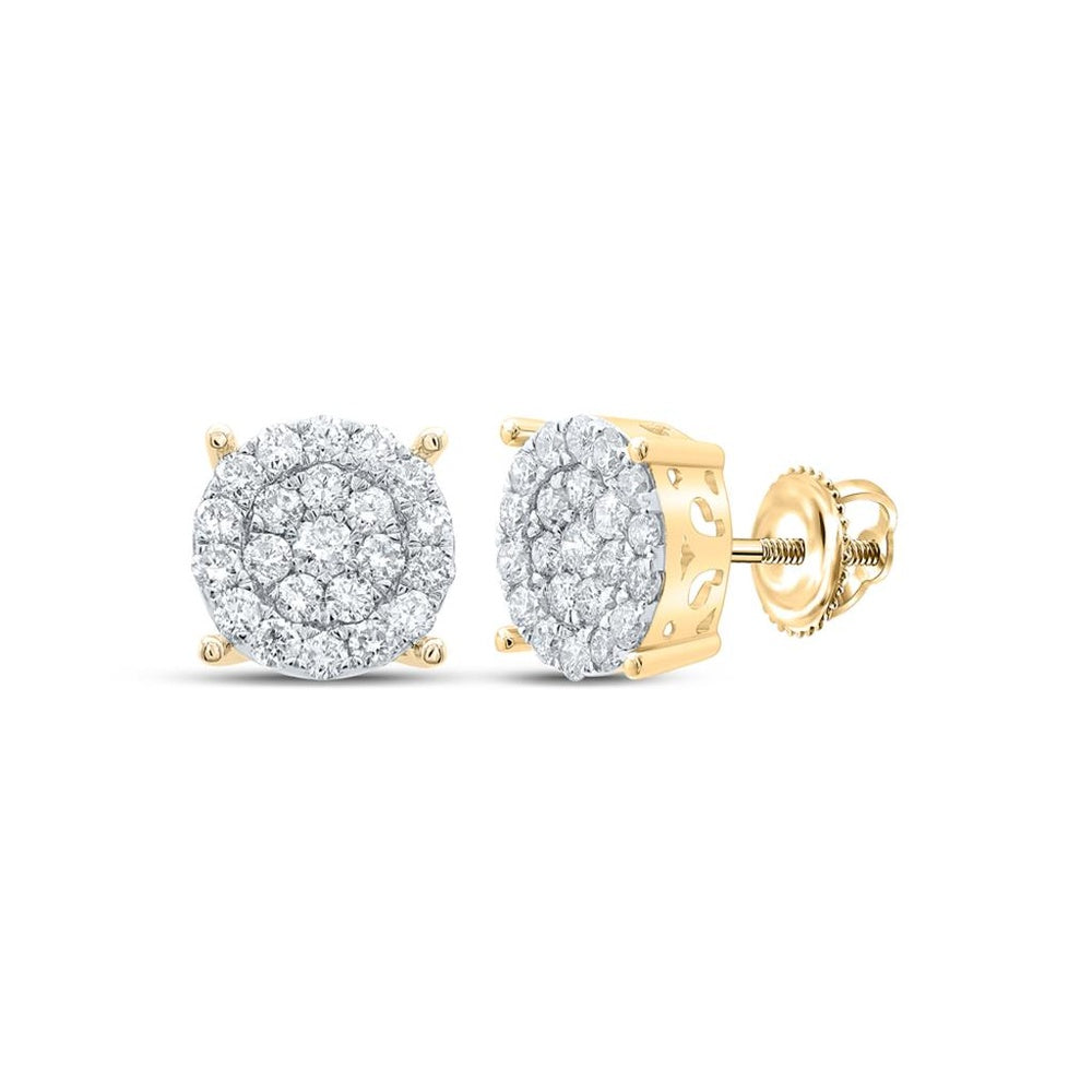 10K Yellow Gold Round Diamond Stud Earrings - 1 Carat Total Diamond Weight
