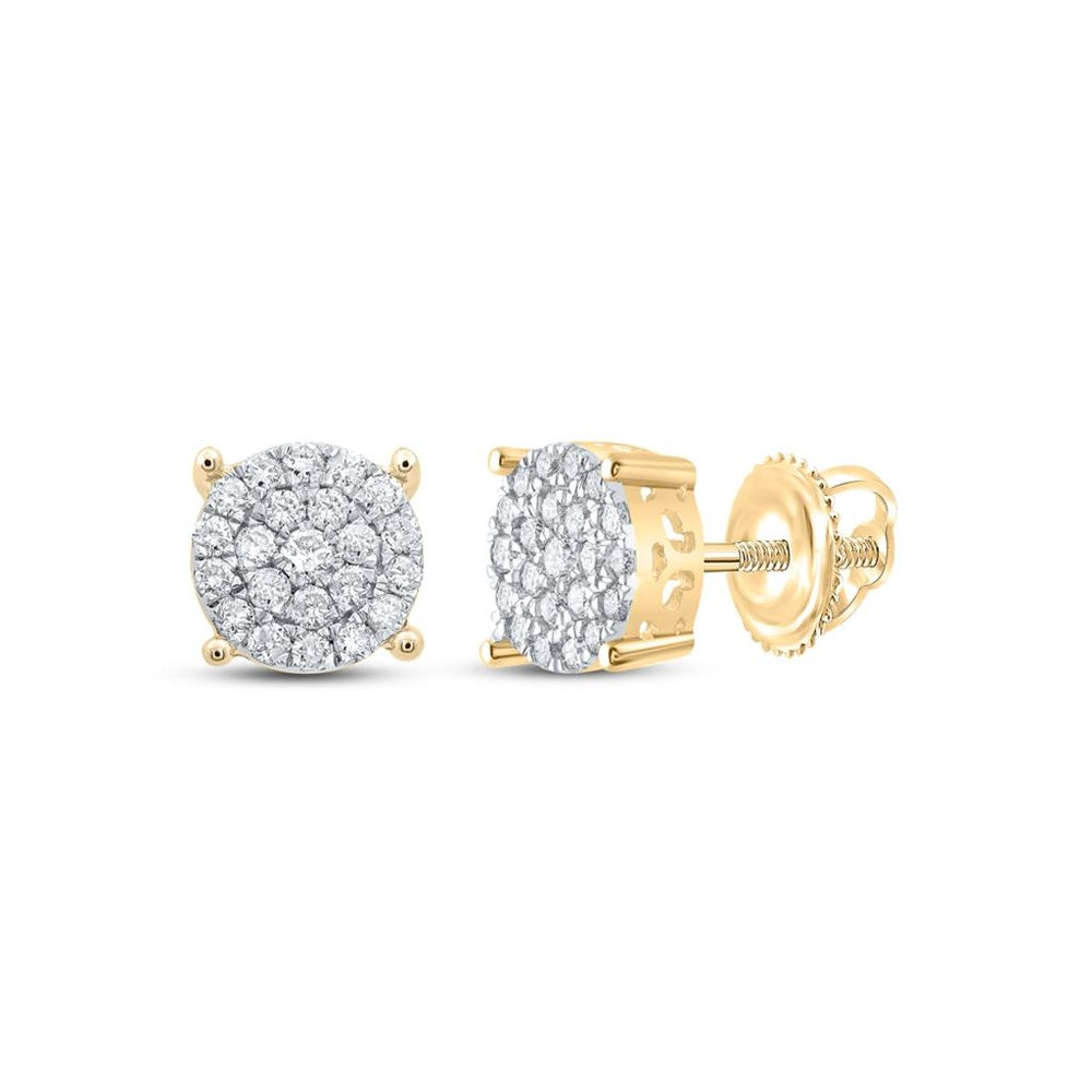 10K Yellow Gold Round Diamond Stud Earrings - 3/4 Carat Total Diamond Weight