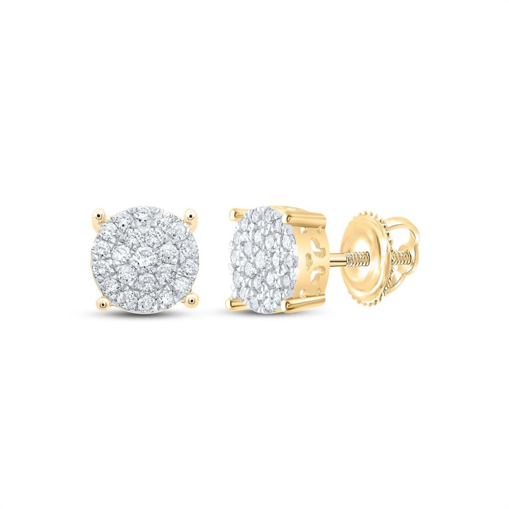 10K Yellow Gold Round Diamond Stud Earrings - 3/4 Carat Total Diamond Weight