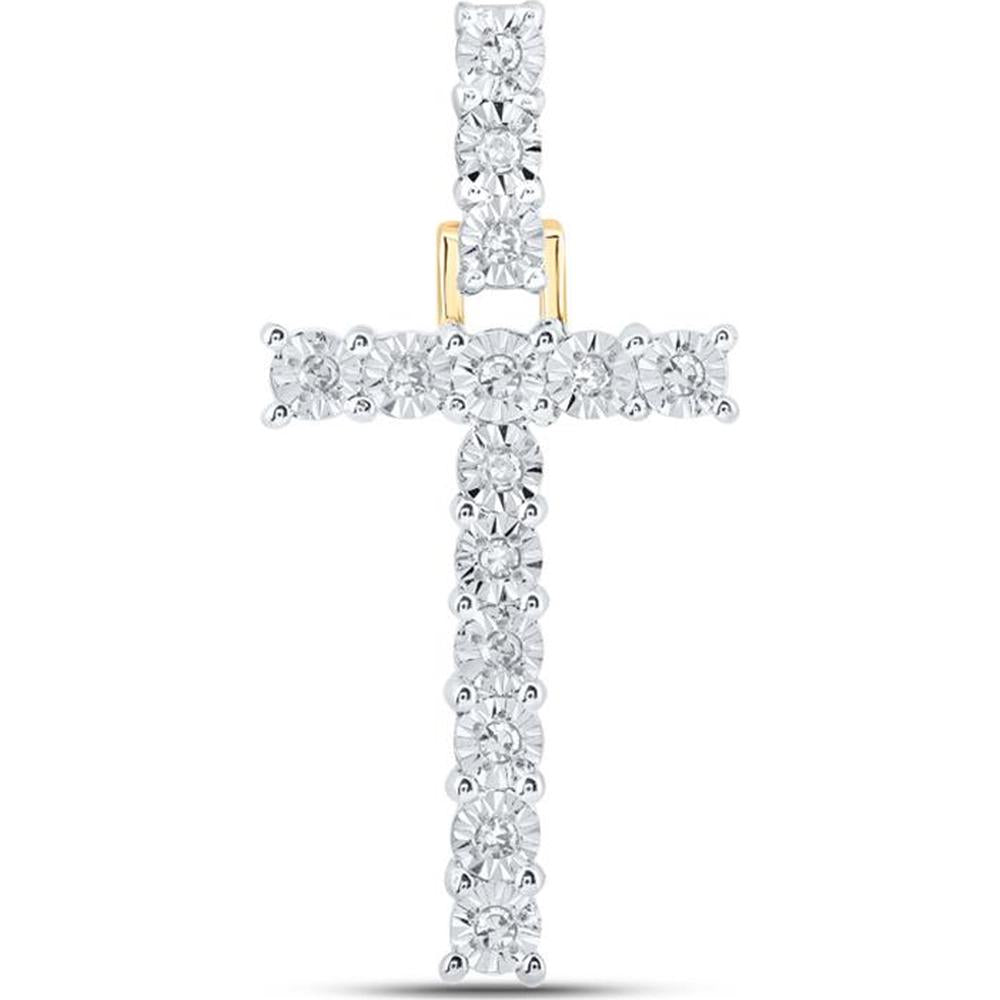 10K Yellow Gold Round Diamond T Initial Letter Pendant - 1/12 Carat Total Diamond Weight