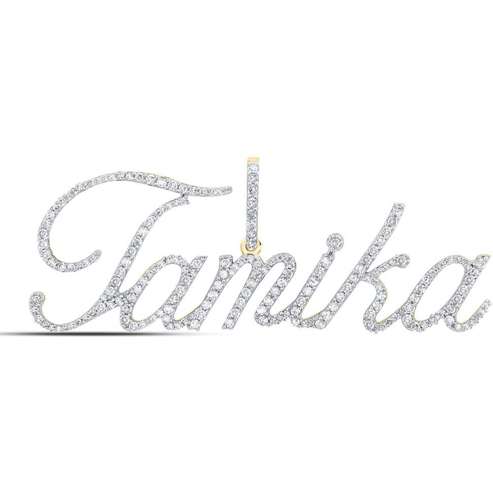 10K Yellow Gold Round Diamond Tamika Name Pendant - 1.00 Carat Total Diamond Weight